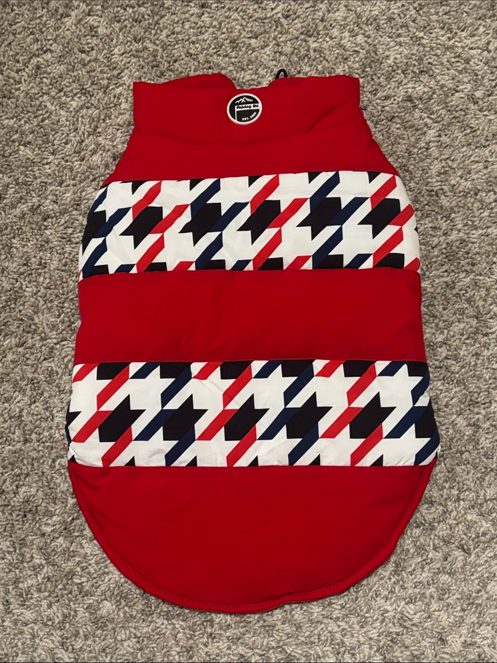 NWT Fabdog Red Houndstooth Stripe Dog Jacket Large
